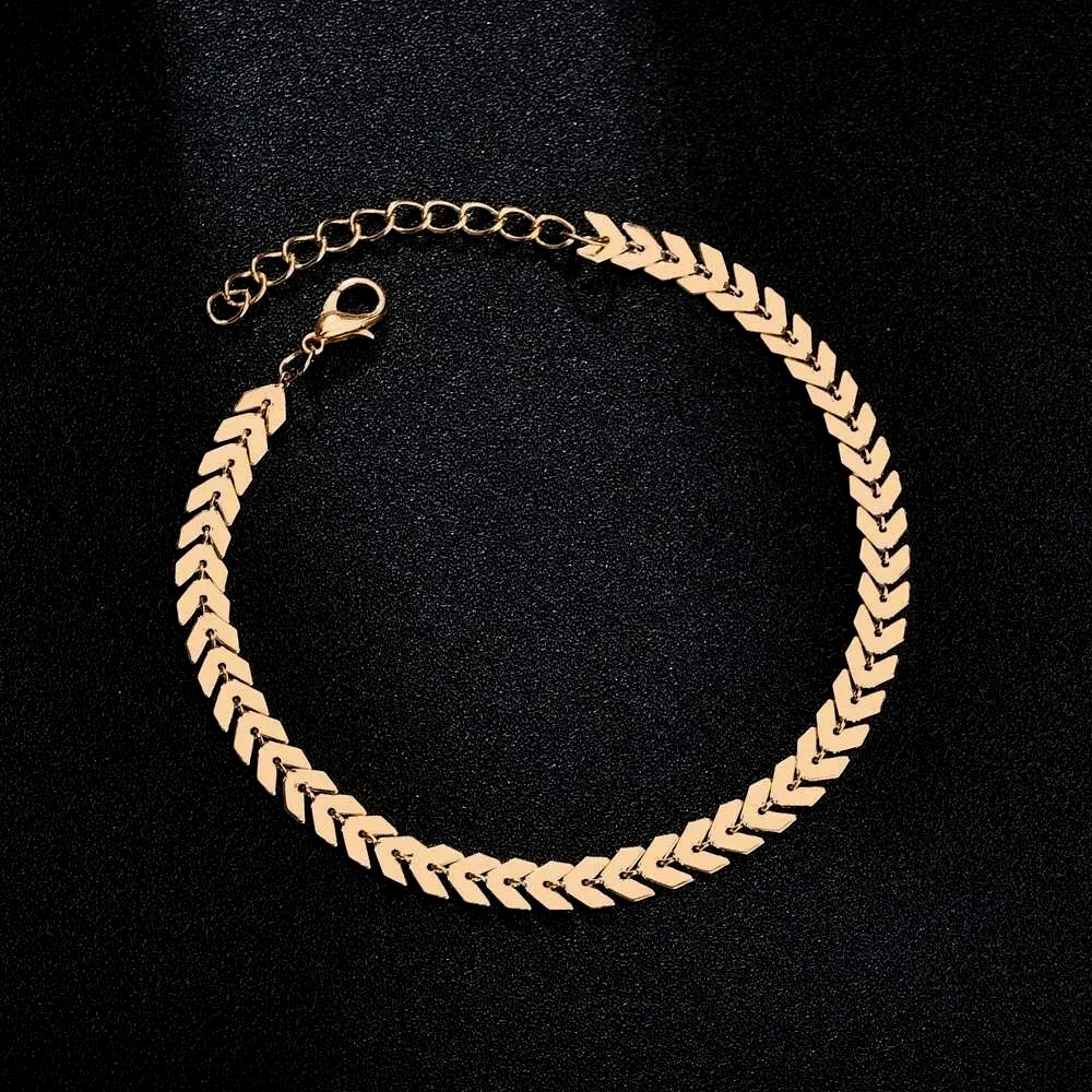 Leaf Gold Anklet For Girls Stylish Golden Leaf Design Anklet For Girls Korean Jewelry Adjustable Chain Anklet Barefoot Anklet Bracelet For Women Beach Foot Jewelry Arrow Ankle Chain Fashion Anklet For Girls And Women Elegant Style