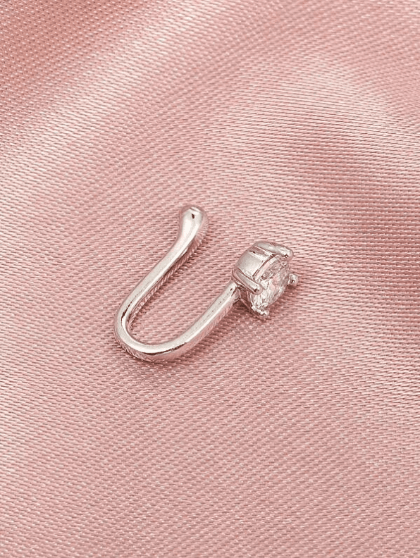 Zarkoon New Horizons Single Stone Stainless Steel Nose Ring Jewelry Nose Pin Jewelry Zarkoon Silver And Golden Embedded Stone Stylish Non Piercing Nose Stud Elegant Fashion Jewelry For Girls And Women