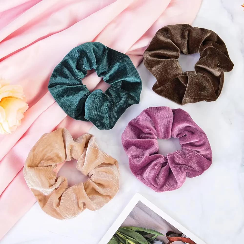 Set Of 6 & 12 Velvet Hair Scrunchies Soft Elastic Hair Bands For Girls And Women Stylish Ponytail Holders Korean Fashion Hair Styling Accessories Premium Quality Hair Ties Comfortable Hair Bands For Daily Wear Modern Stylish Hair Styling - 12 Velvet Scrunchies