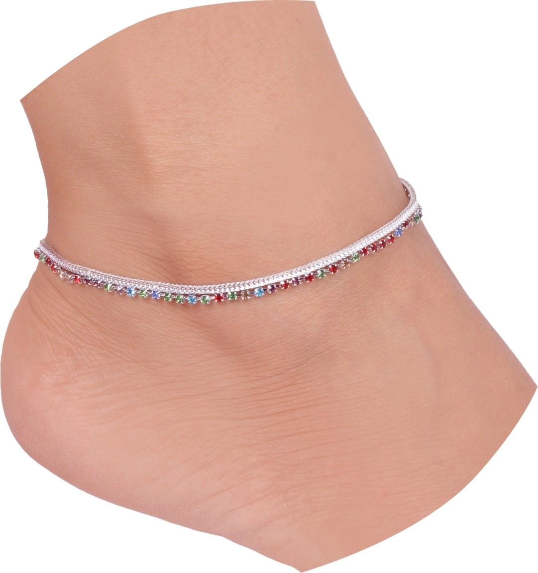 Silver multicolor bridal anklet stone