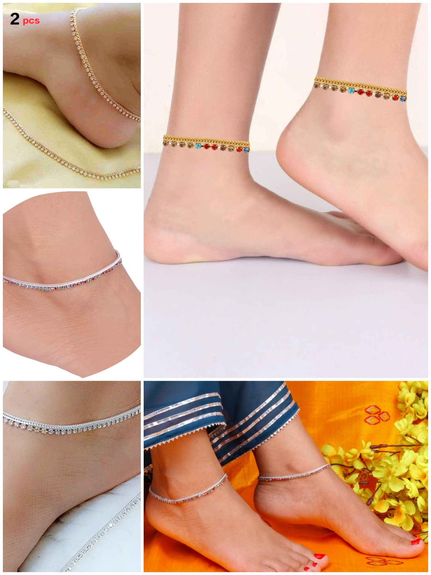 Silver and golden anklet traditional