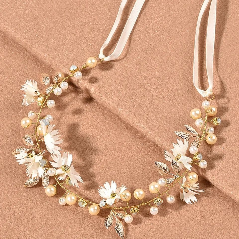 Bronze bridal hair band pearl