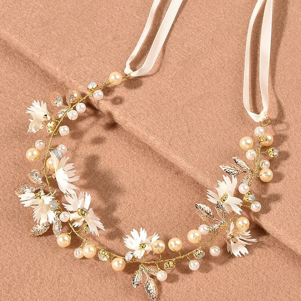 Bronze bridal hair band pearl