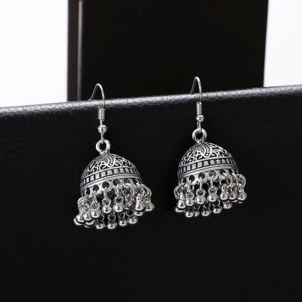 New Horizons Oxidized Jewelry Silver Jhumka Earrings Jewelry Necklace Set Baho Style Earrings Women Jewelry Girls Jewelry Antique Oxidized Pendant Set Traditional Jewelry Party Jewelry Bridal Jewelry Ethnic Earrings Necklace Wedding Jewelry Gift - Oxidized Jhumka