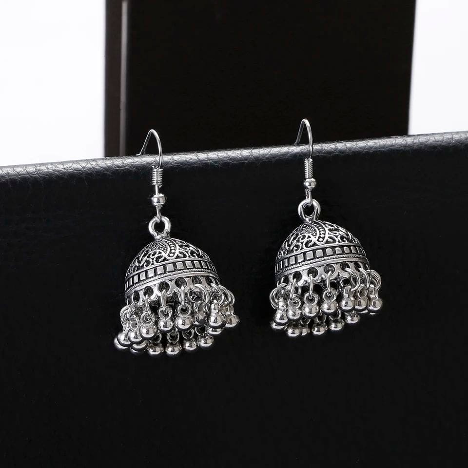 New Horizons Oxidized Jewelry Silver Jhumka Earrings Jewelry Necklace Set Baho Style Earrings Women Jewelry Girls Jewelry Antique Oxidized Pendant Set Traditional Jewelry Party Jewelry Bridal Jewelry Ethnic Earrings Necklace Wedding Jewelry Gift - Oxidized Jhumka