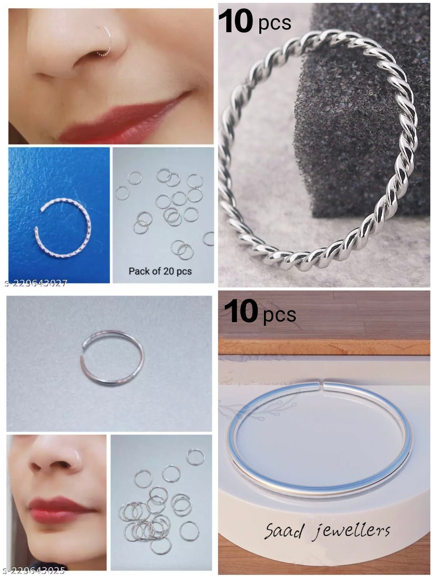 20 Pieces Silver Nose Ring Jewelry Nose Pin Jewelry Set 10 Plain 10 Twisted Spiral 8mm Stainless For Piercing And Non Piercing Women Girls Minimalist Fashion Body Jewelry Value Pack Nose Ring Jewelry Nose Pin Jewelry Naak ki Long Naak ki Bali