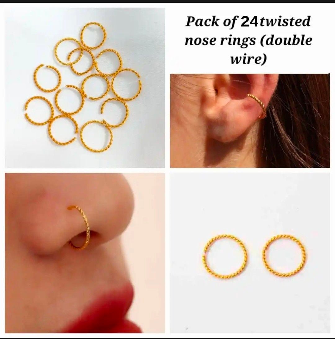 24 Pieces Spril Twisted Nose Ring Jewelry for piercing and none Piercing Golden Silver Multi Color and black best seller Daily Party Wear Nose Jewelry Accessory