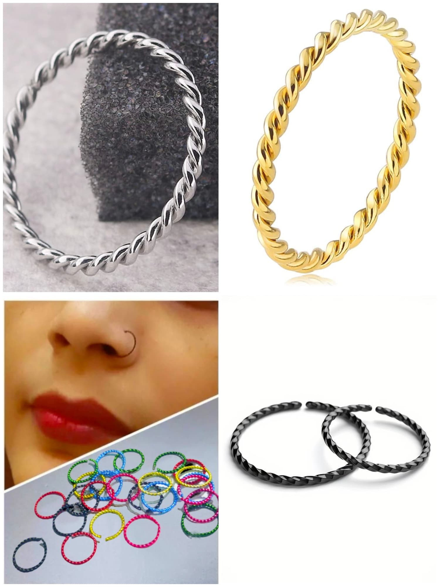 Silver nose pin twisted