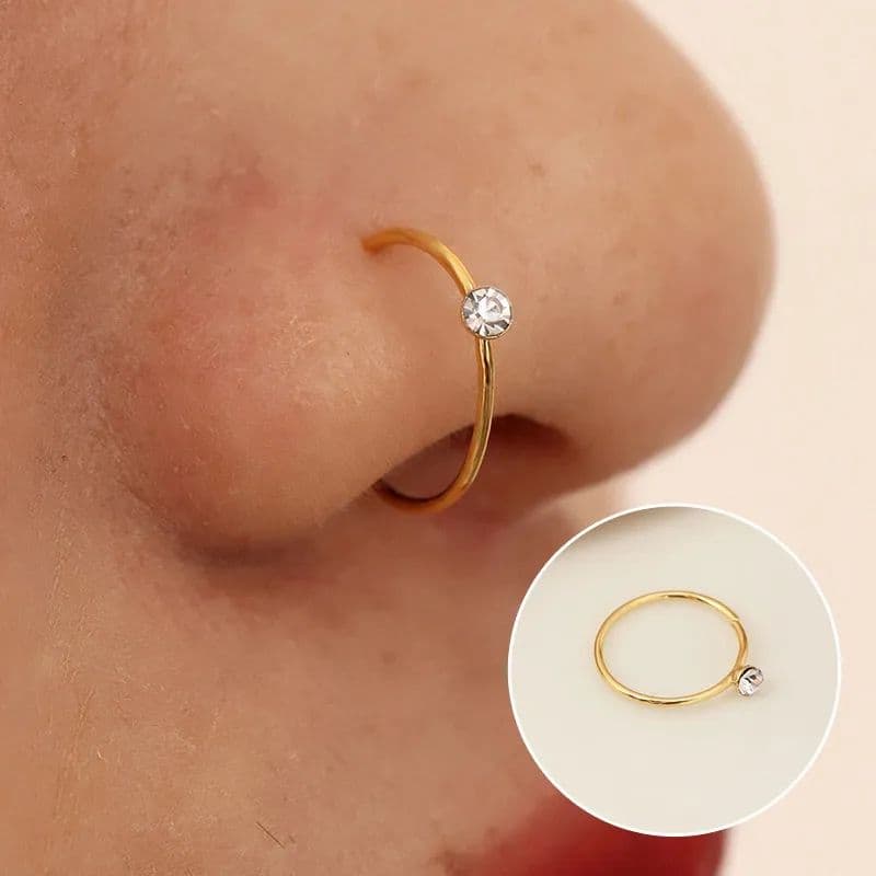 5 Pieces Single Stone Nose Ring Jewelry For Girls And Women Stainless Steel Nose Pin Jewelry In Golden And Silver Tone Naak Ki Long Naak Ka Koka Nath Nathni Nose Bali Stylish Nose Jewelry For Piercing And Non Piercing Daily And Party Wear Style