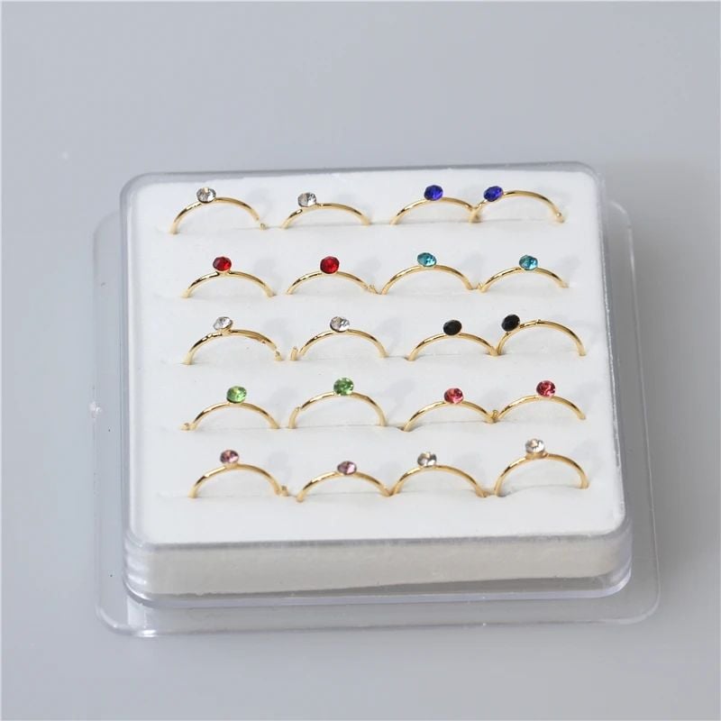 5 Pieces Single Stone Nose Ring Jewelry For Girls And Women Stainless Steel Nose Pin Jewelry In Golden And Silver Tone Naak Ki Long Naak Ka Koka Nath Nathni Nose Bali Stylish Nose Jewelry For Piercing And Non Piercing Daily And Party Wear Style - Stainless Multicolor