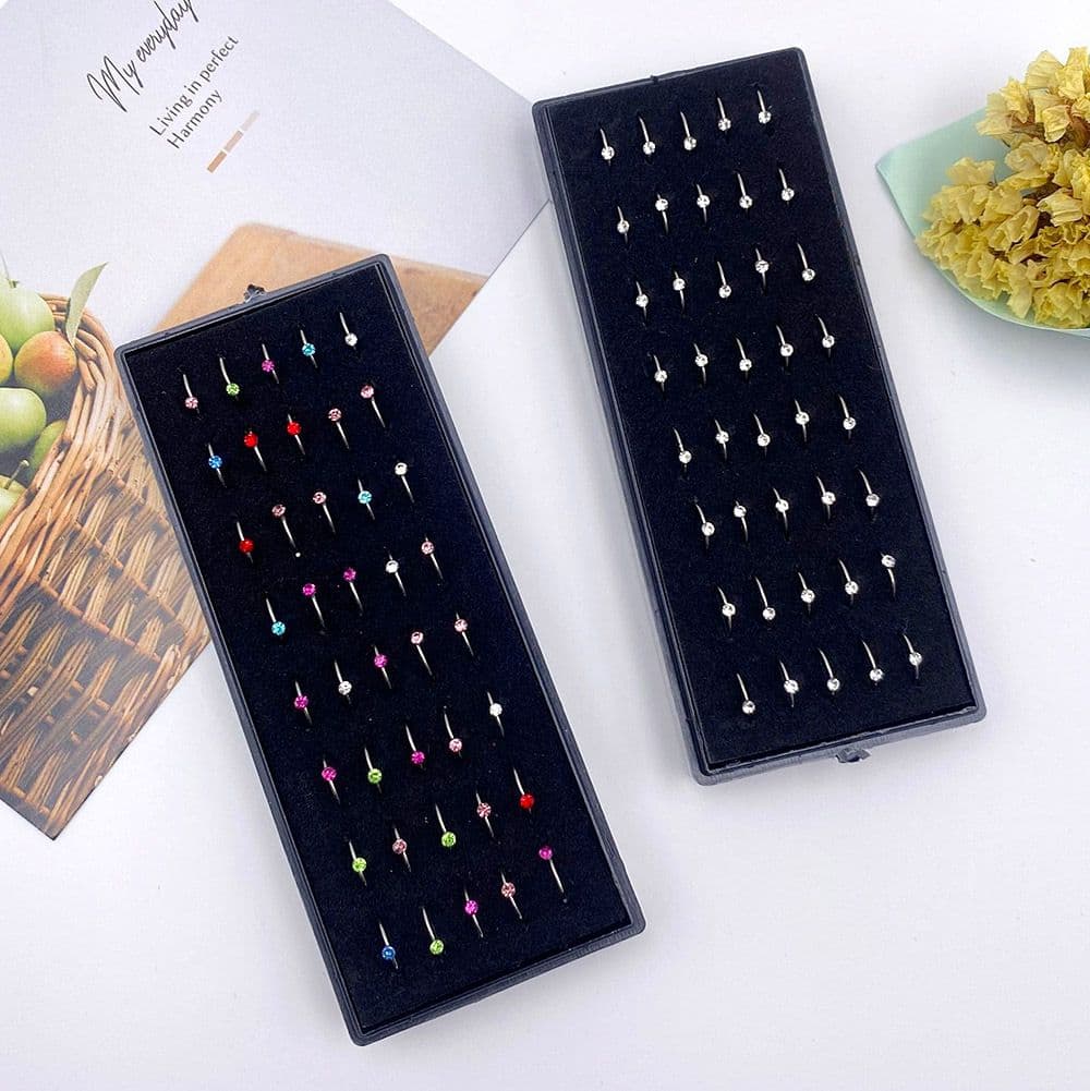 Set Of 5 Stainless Steel Nose Ring Jewelrys Silver Nose Pin Jewelrys Multi Color Nose Studs Naak Ki Bali Naak Ka Koka Nathni Nath Nose Jewelry For Girls And Women Daily Wear Nose Pin Jewelrys Traditional Nose Accessories Stylish Nose Ring - Multi Nose Ring